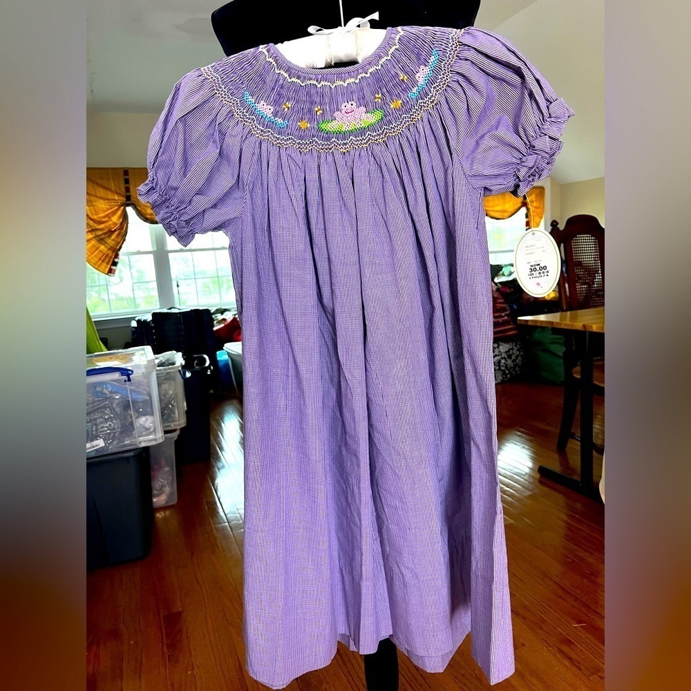 GIRLS ROSALINA SMOCKED BISHOP STYLE DRESS 5Y NWT